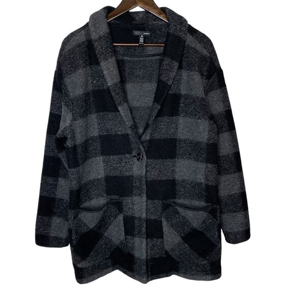 Aqua Wool Blend Oversized Single Button Buffalo Plaid Coat, size Medium - Picture 1 of 5